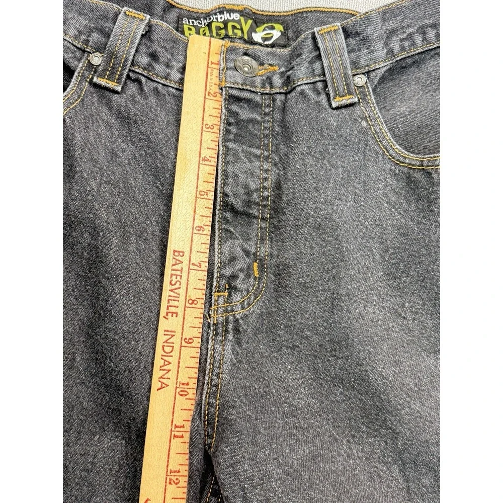 Vintage Anchor Blue Baggy Jean Shorts Jorts Sz 36 Black Denim Skater y2K